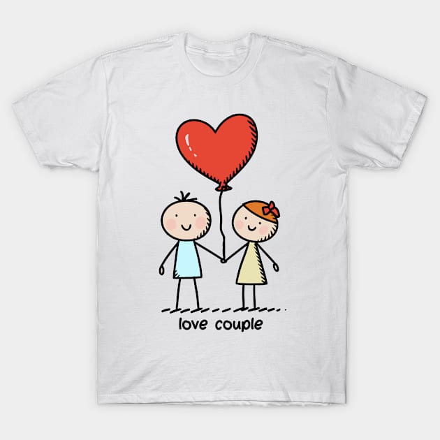 Stick Figure Lovers Couple Love Valentine's Day T-Shirt by Macphisto Shirts
